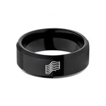 rings for her present – black tungsten offset wave lines wedding band
