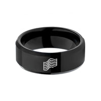 rings for her present – black tungsten offset wave lines wedding band
