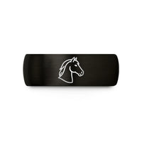 personalized anniversary present ideas – black & rose gold tungsten horse wedding band