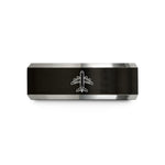 custom engraved rings couples – black & gray tungsten airplane blueprint wedding band