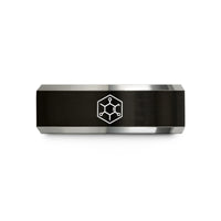 anniversary present for couples – black & gray tungsten caffeine molecule wedding band