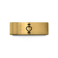 special wedding ring present – gold tungsten nonbinary symbol heart wedding band