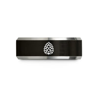 gold anniversary ring ideas – black & grey tungsten pinecone wedding band