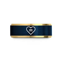 tungsten rings for men – gold & blue tungsten pride sign wedding band