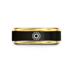 anniversary rings for couples – black & gold tungsten sun wheel wedding band