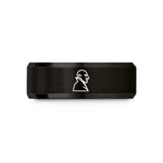 custom inside ring engraving – black tungsten nosferatu silhouette wedding band