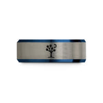 engraved rings for couples – black & blue & grey tungsten tree moon wedding band