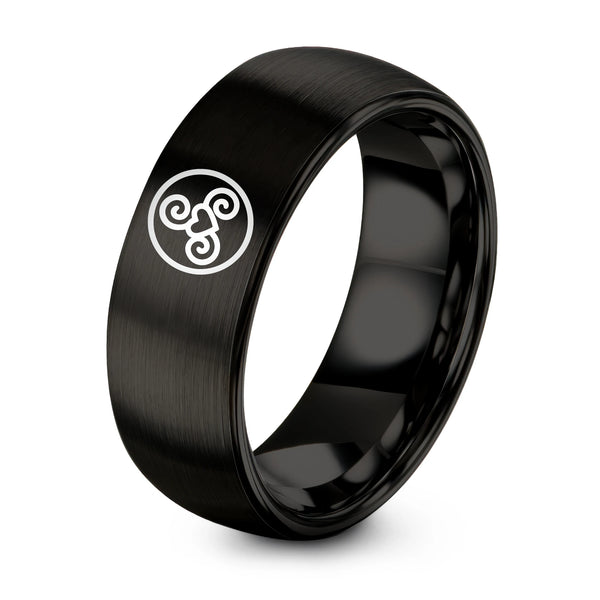 Triskele Heart Circle – Tungsten Wedding Band, 8 mm, Black Comfort-Fit Unisex