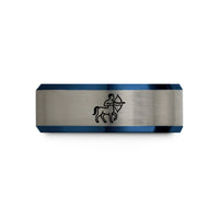 engraved rings for men – black & blue & grey tungsten sagittarius centaur archer wedding band