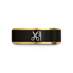 unique presents for him – black & gold tungsten scissors comb wedding band