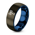 60th Birthday Gift for Men – gunmetal & blue tungsten antenna waves ring