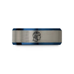 unique presents for him – blue & silver tungsten rugby scrum cap wedding band