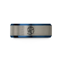 unique presents for him – blue & silver tungsten rugby scrum cap wedding band
