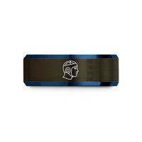 unique presents for him – gunmetal & blue tungsten rugby scrum cap wedding band