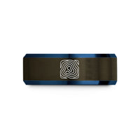 best presents for guys – gunmetal & blue tungsten topographic contour lines wedding band