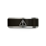 best present ideas mom – black & silver tungsten warning triangle exclamation wedding band