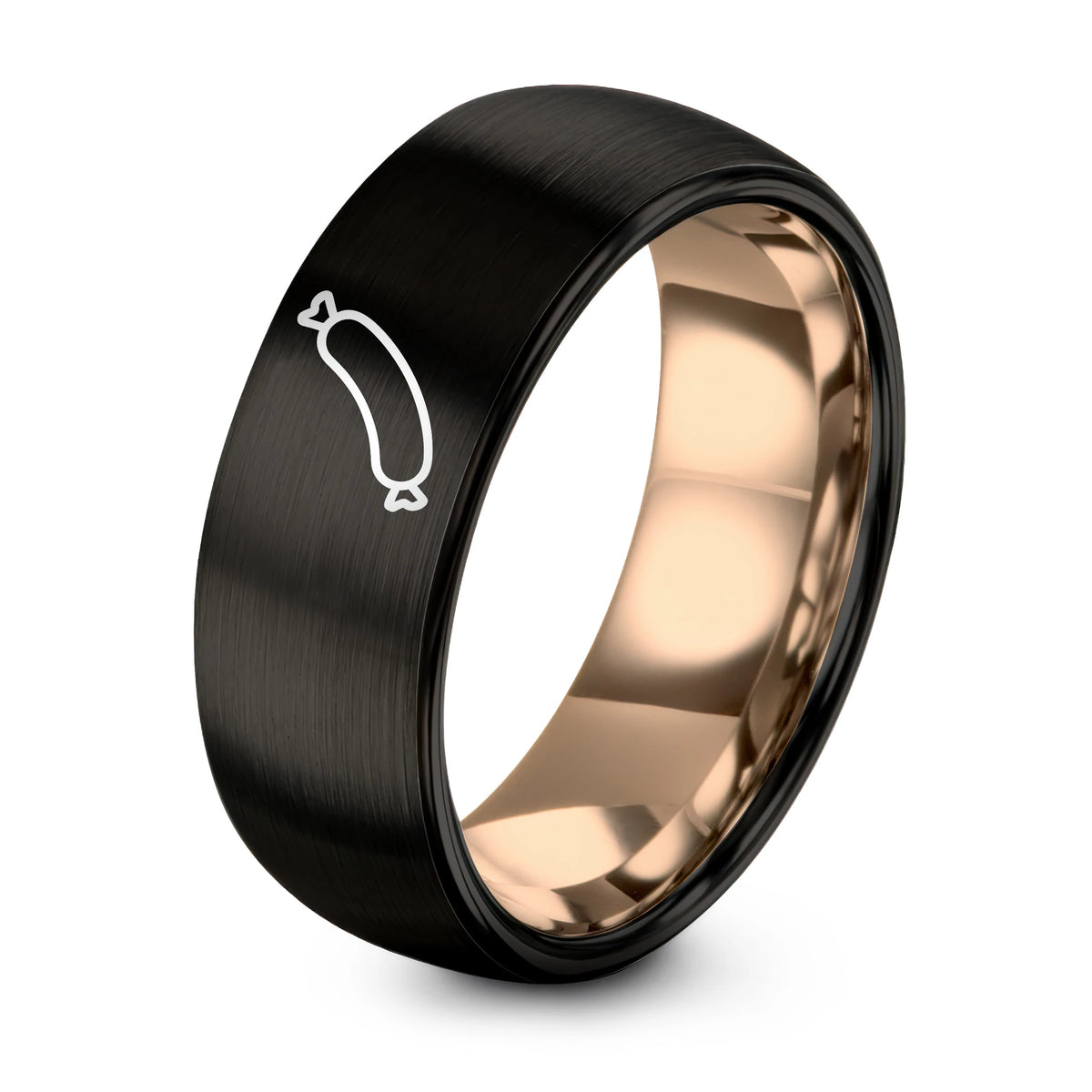 60th Birthday Gifts for Women – black & rose gold tungsten sausage link ring