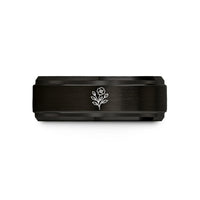 unique birthday presents – black & rose gold tungsten wildflower sprig buds wedding band