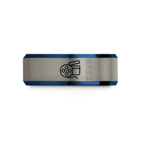 personalized birthday presents – black & blue & gray tungsten chip log reel wedding band