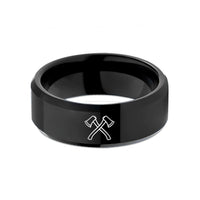 unique presents for him – black tungsten crossed fire axes wedding band
