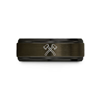 unique presents for him – gunmetal & black tungsten crossed fire axes wedding band
