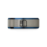 custom rings for him – blue & grey tungsten ladder barrel wedding band