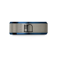 custom rings for him – blue & grey tungsten ladder barrel wedding band