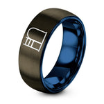 65th Birthday Gifts for Men – gunmetal & blue tungsten ladder barrel ring