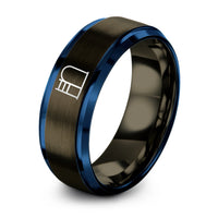gunmetal & blue tungsten ladder barrel ring