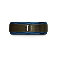 engraved rings for him – gunmetal & blue tungsten ladder barrel wedding band
