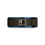 engraved rings for him – gunmetal & blue tungsten ladder barrel wedding band