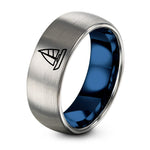65th Birthday Gifts for Women – blue & gray tungsten catamaran ring