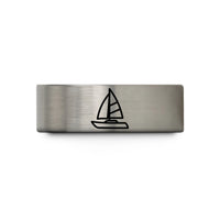 unique presents for her – blue & gray tungsten catamaran wedding band