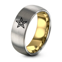 70th Birthday Gifts for Men – gold & grey tungsten star of honor ring