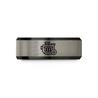 special present for her – black & silver tungsten inline 4 engine wedding band