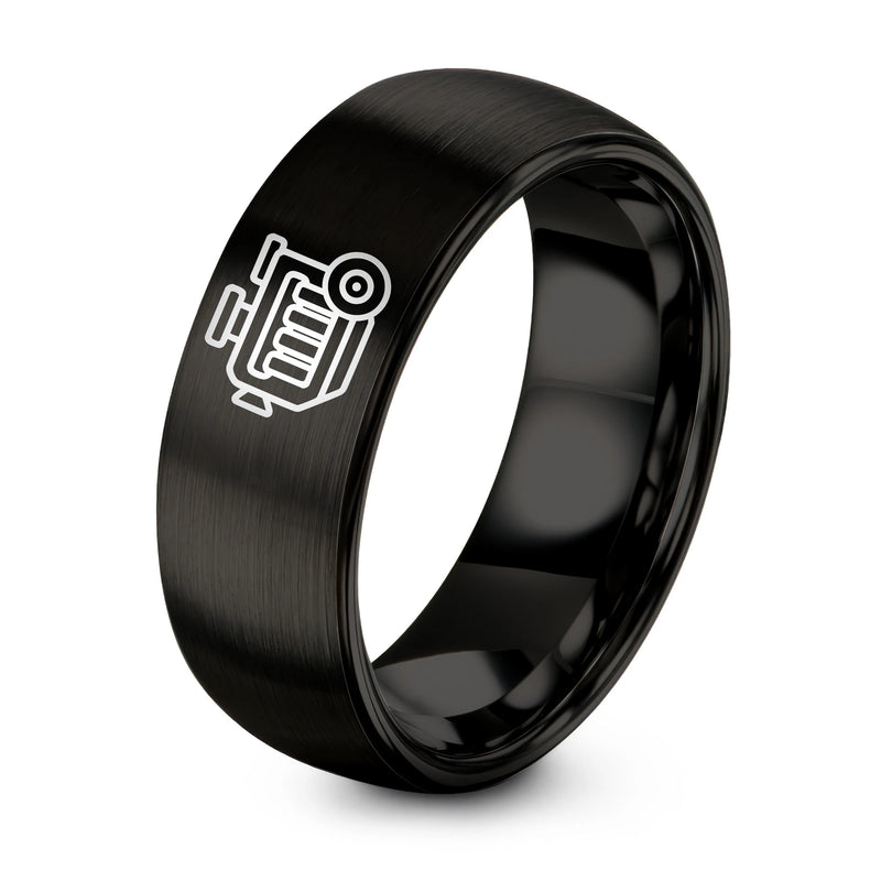Inline 4 Engine – Tungsten Wedding Band, 8 mm, Black Comfort-Fit Unisex