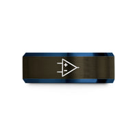 engraved rings for her – gunmetal & blue tungsten op amp symbol wedding band