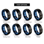 font options for inside engraving on black & blue 8 bit heart rings