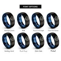font options for inside engraving on black & blue 8 bit heart rings