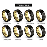 font options for inside engraving on black & gold 8 bit heart rings