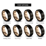 font options for inside engraving on black & rose gold 8 bit heart rings