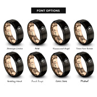 font options for inside engraving on black & rose gold 8 bit heart rings