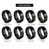 font options for inside engraving on black 8 bit heart rings