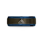 engraved promise rings women – gunmetal & blue tungsten mountain ridge moon wedding band