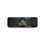 engraved promise rings women – gunmetal & blue tungsten mountain ridge moon wedding band
