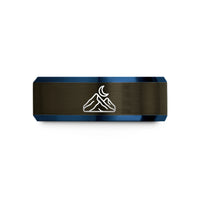 engraved promise rings women – gunmetal & blue tungsten mountain ridge moon wedding band