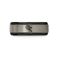 engraved rings for her – black & blue & silver tungsten racquetball racquet ball wedding band