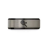 women’s tungsten wedding – black & blue & silver tungsten racquetball racquet ball wedding band