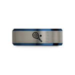 engraved rings for her – black & blue & silver tungsten racquetball racquet ball wedding band
