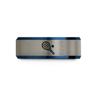 engraved rings for her – black & blue & silver tungsten racquetball racquet ball wedding band